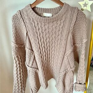Altar’d State Taupe Cable Knit Sweater XS Chunky Cozy Boho